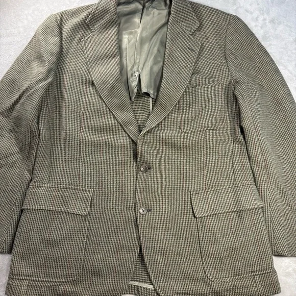 Vintage Polo Ralph Lauren Blazer Men Sz 40L Wool Tweed Brown Herringbone Preppy